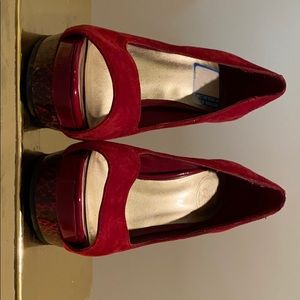 Red leather heels with red snakeskin